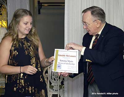 IU senior Gabby McLemore received a Hortense Myer scholarship. Fred Granger resented the award. (Kendal  L. Miller photo)